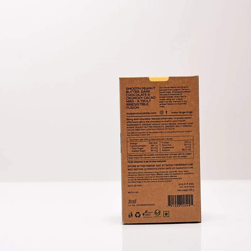 49% Crunchy Peanut Butter Dark Vegan Chocolate Bar - (Set of 3) - Image 2