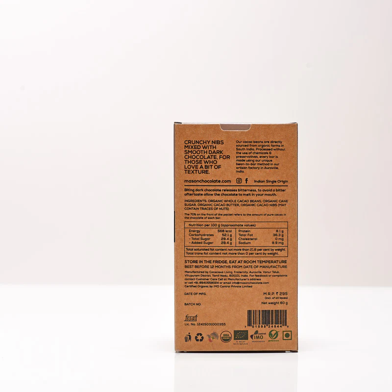 70% Cacao Chip Dark Vegan Chocolate Bar - (Set of 3) - Image 2
