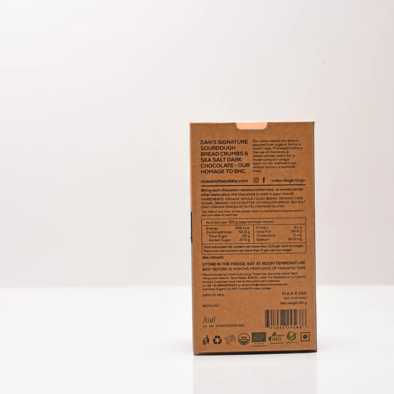 70% Sourdough & Sea Salt Dark Vegan Chocolate Bar - (Set of 3) - Image 2