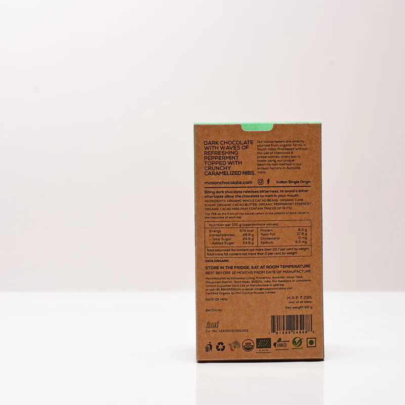 75% Peppermint & Sweet Nibs Dark Vegan Chocolate Bar - (Set of 3) - Image 2