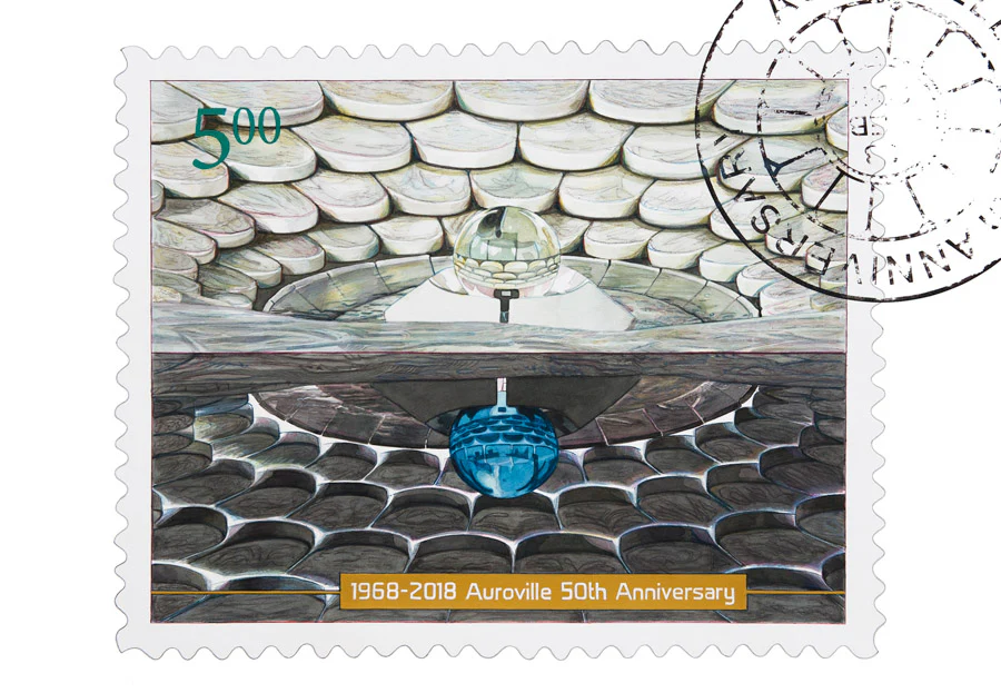 Auroville 50th Anniversary Hand-Painted Postcard
