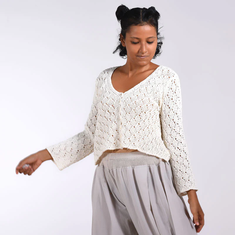 Botticelli Natural Lacy Organic Cotton Hand Knit Top - Image 2
