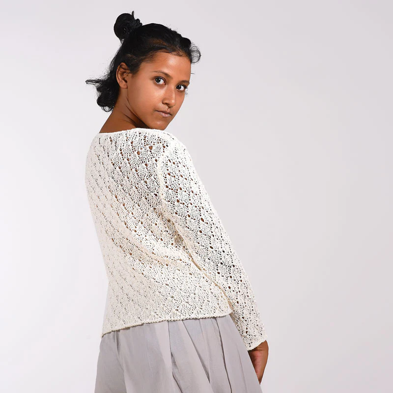 Botticelli Natural Lacy Organic Cotton Hand Knit Top - Image 4