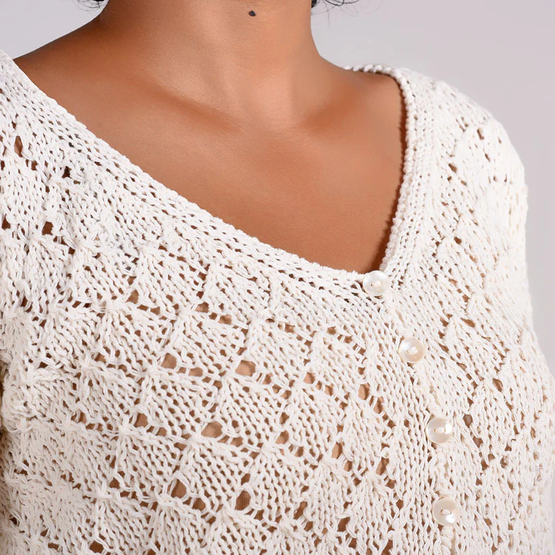 Botticelli Natural Lacy Organic Cotton Hand Knit Top - Image 5