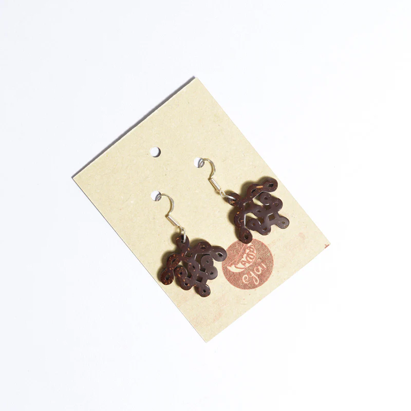 Coconut shell Kolam Design Earrings - Image 2