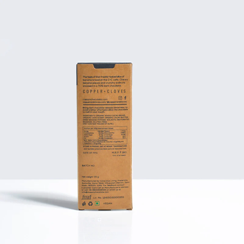 70% Walnut Banana Loaf Dark Chocolate Vegan Chocolate bar - set of 2 - Image 2
