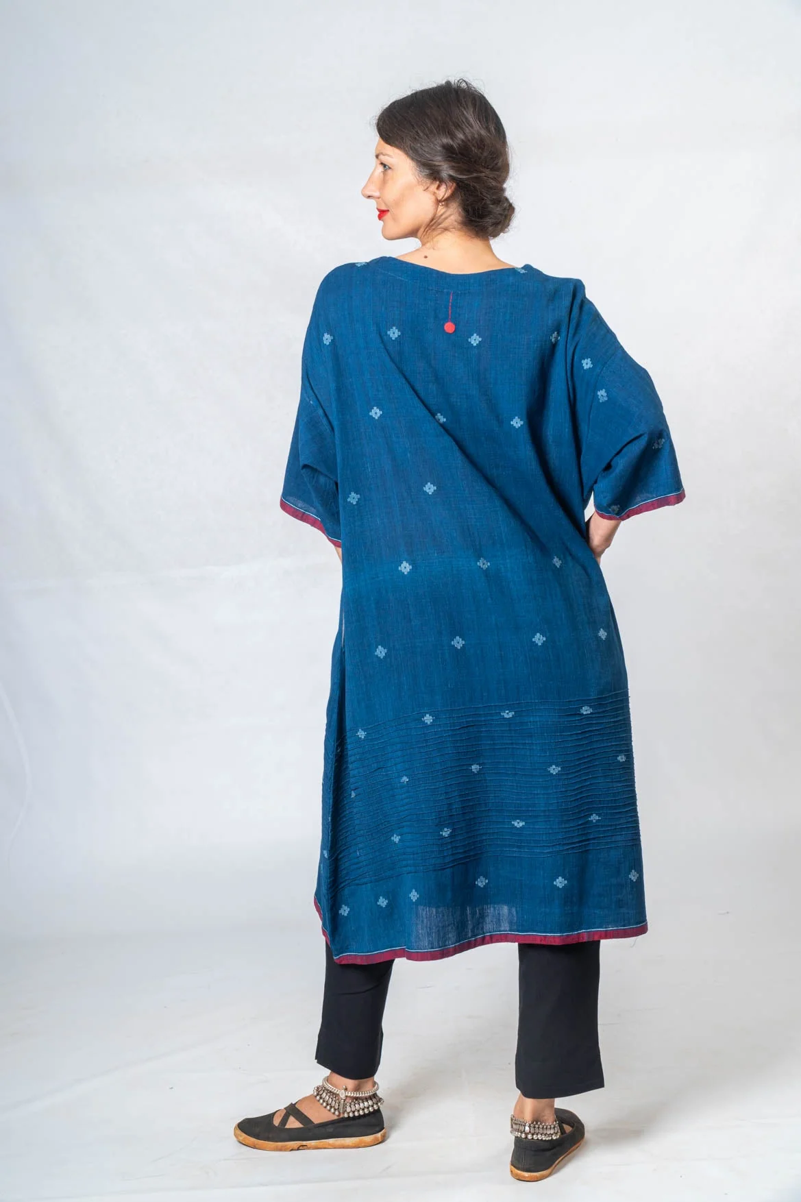 Indigo Hand Spun Khadi Jamdani  Dress - Image 3