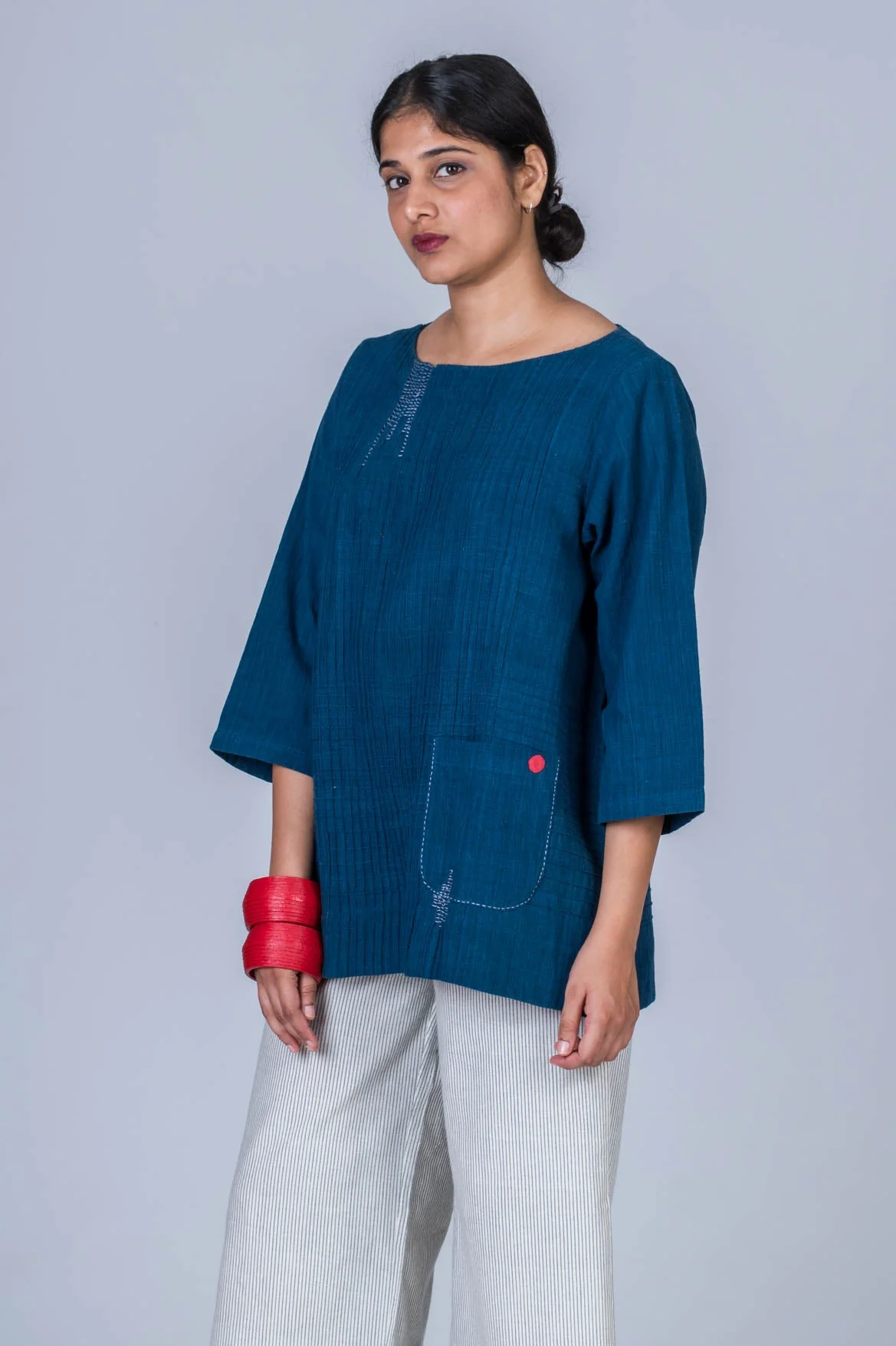 Natural Indigo Cotton Long Top - PARI