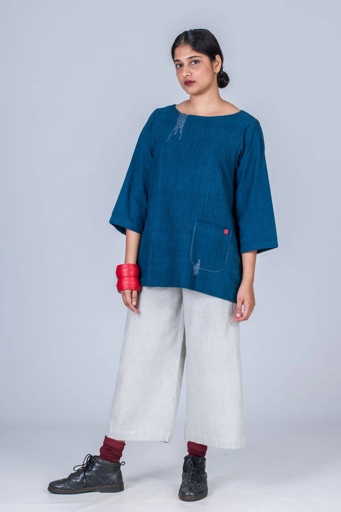 Natural Indigo Cotton Long Top - PARI - Image 2