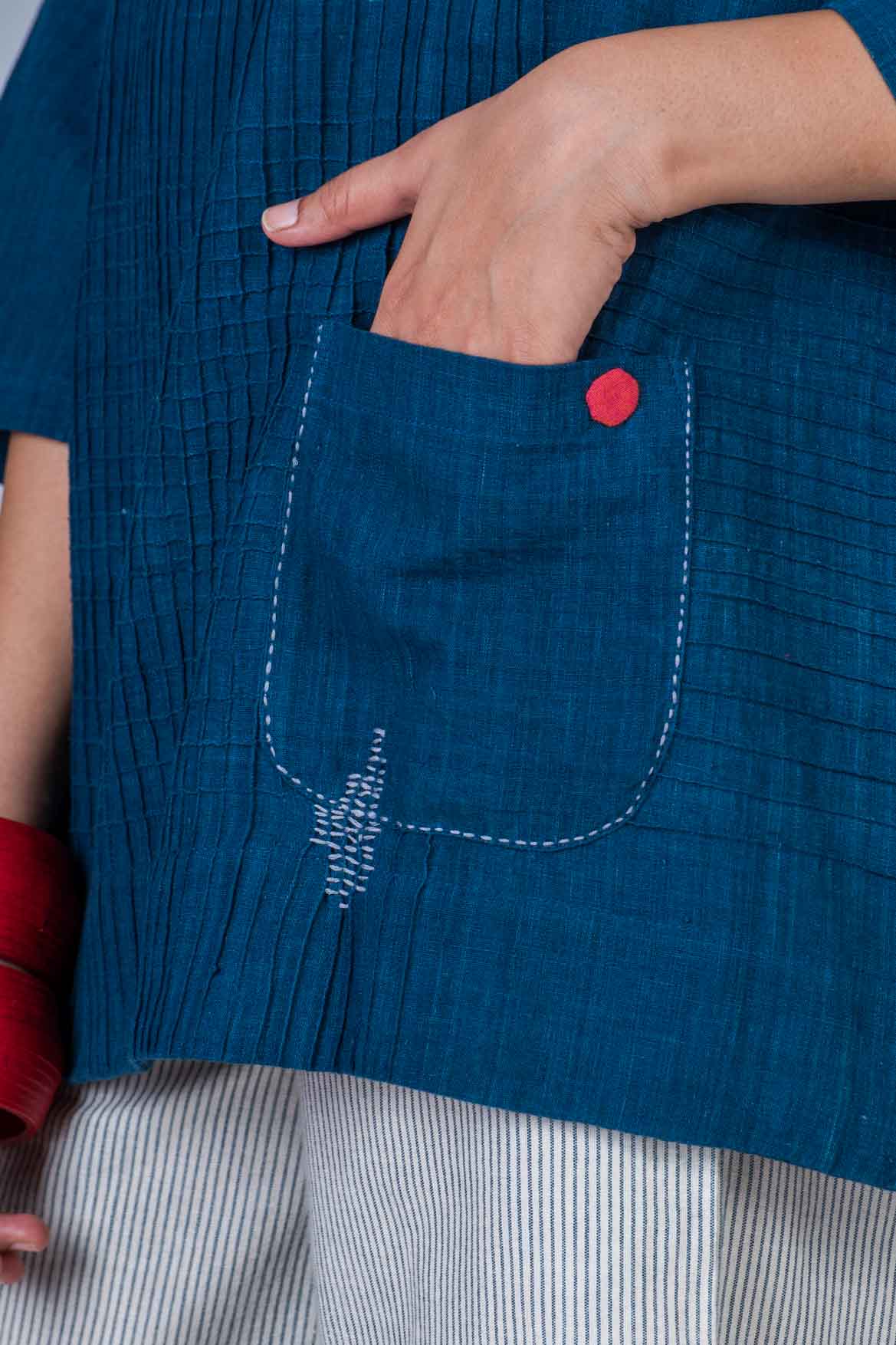 Natural Indigo Cotton Long Top - PARI - Image 6