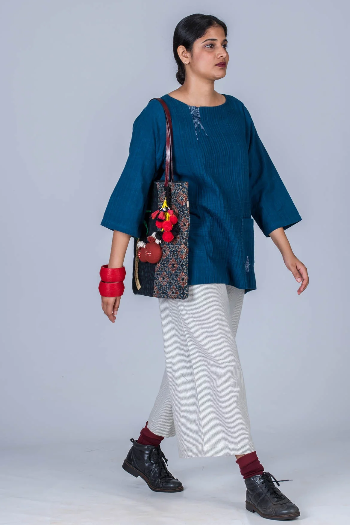 Natural Indigo Cotton Long Top - PARI - Image 8