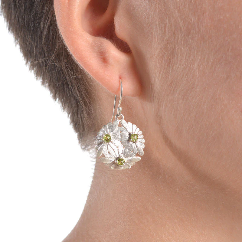 Peridot Round Matte 925 Silver Stud Earrings - Image 2