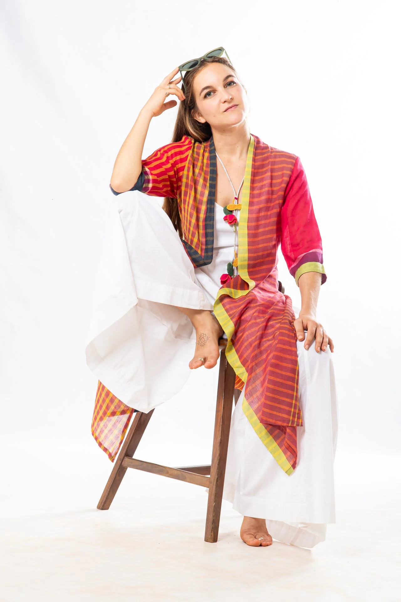 Pink Checks Handwoven Cotton Summer Jacket - Image 6