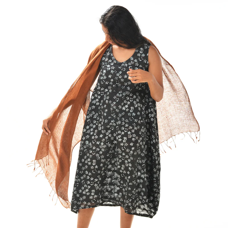 Plain Brown Scarf – Cotton Linen Blend - Image 2
