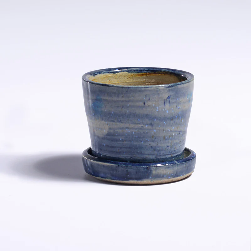 Planter with saucer - blue