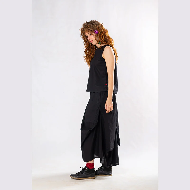 Set of 2: Black Linen Top & Pocket Skirt - Image 2