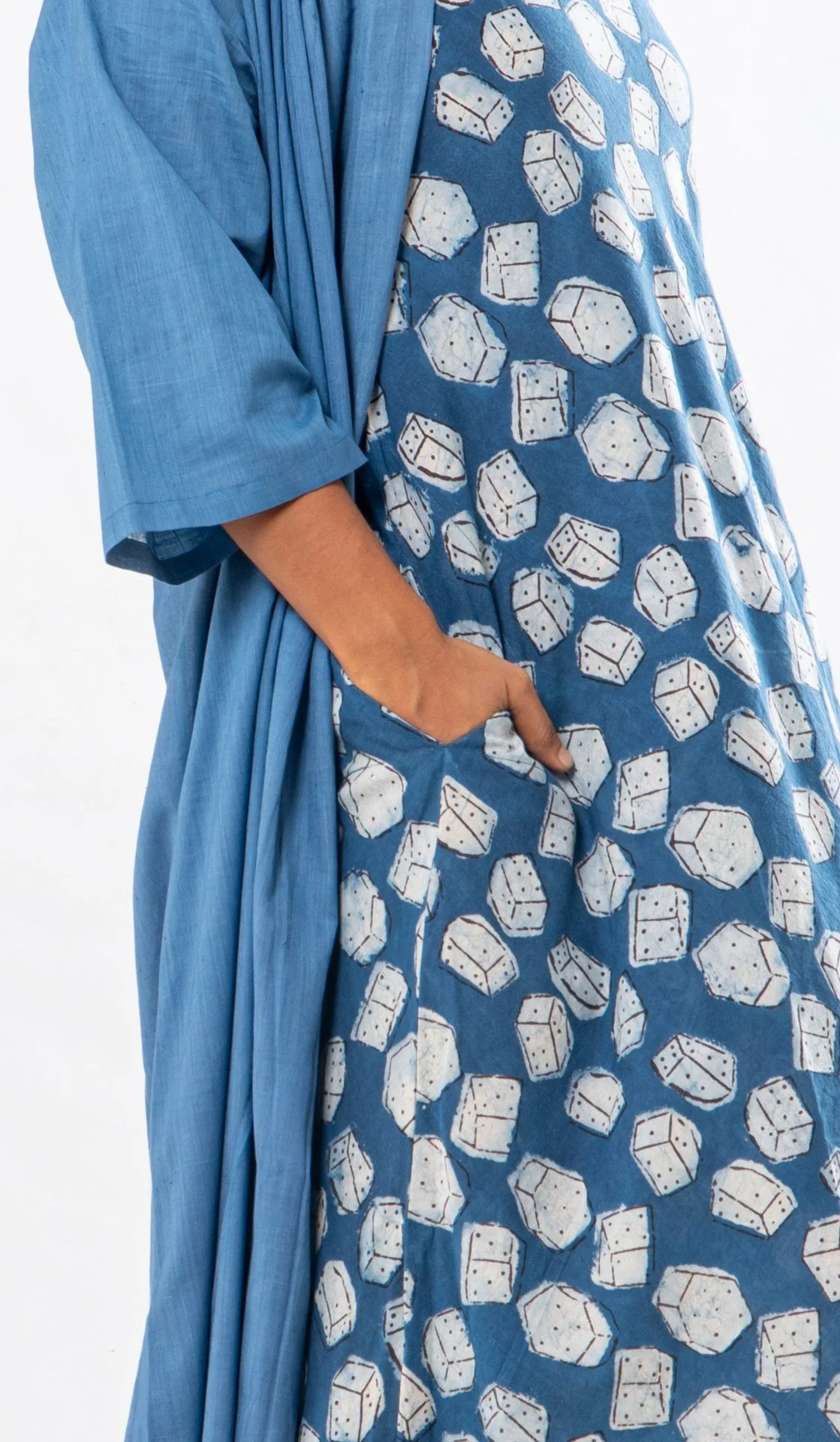 Set of 2- Blue Natural Dyed Hand Block Printed Organic Cotton Jacket & Dress - Image 6