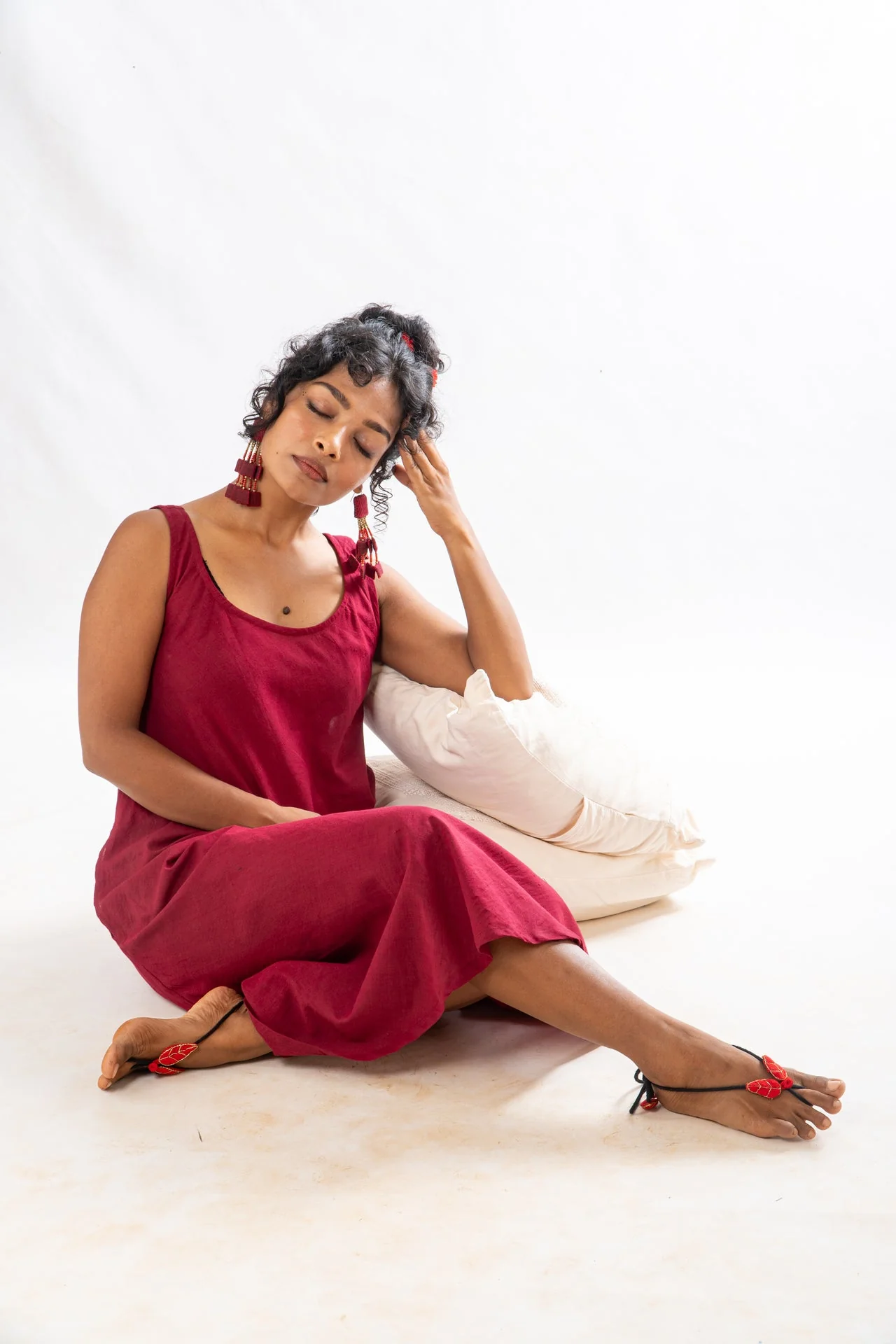 Set of 2- Maroon Natural Dyed Hand Block Printed Organic Cotton Jacket & Dress - Image 3