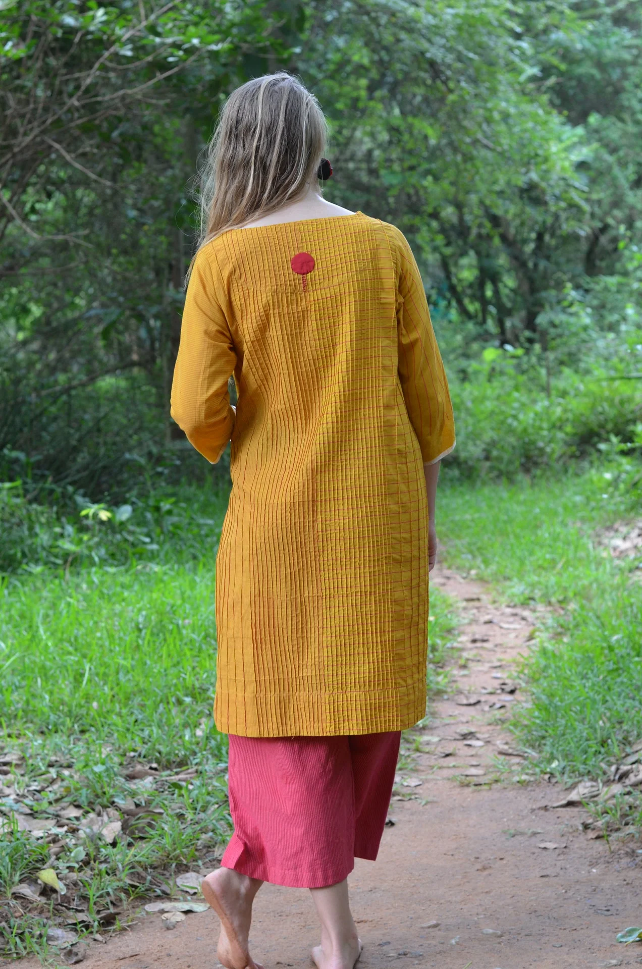 Set of 2- Mustard Pintuck placement handloom striper Dress & Pants - Image 4