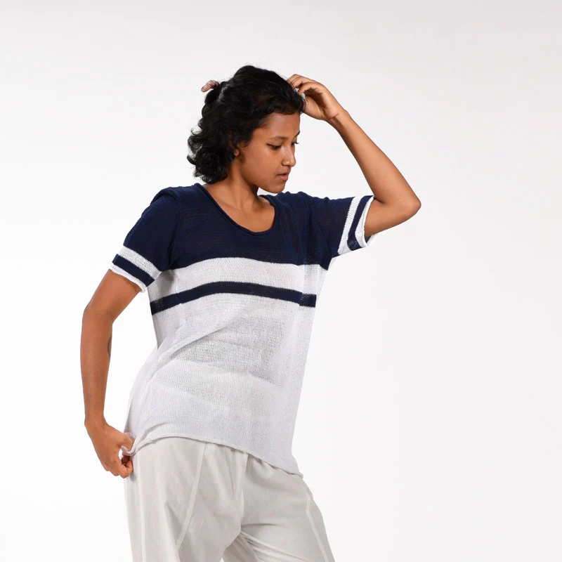 Tessie Half-Sleeve Organic Cotton Hand Knit Top - Image 8