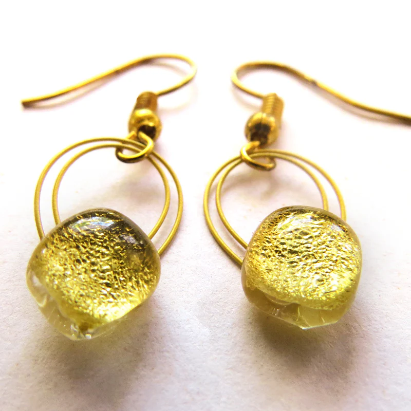 Tiny Gold-in-Glass hanging Earrings
