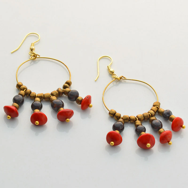 Seed Tribal Necklace with Earrings - Black and red seeds - Image 5