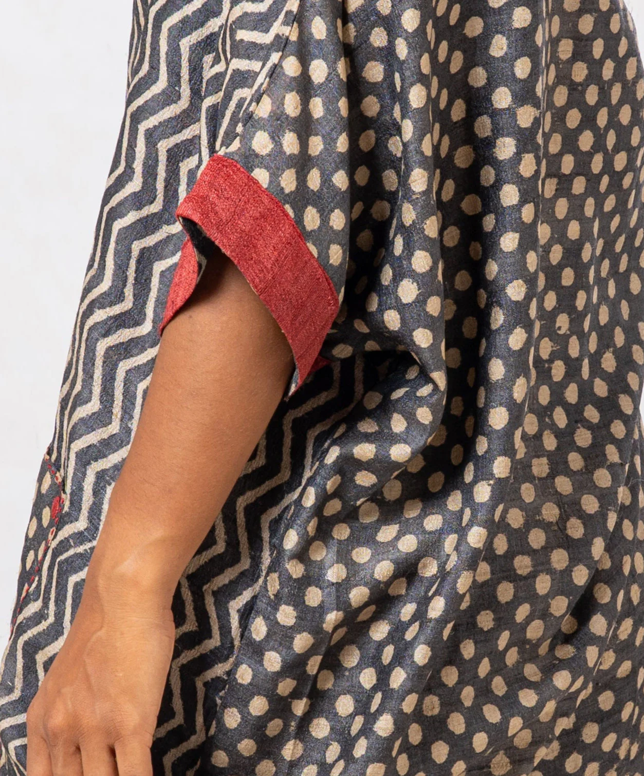 Tussar Silk Cheveron Patterned Boat Neck Top - Image 2