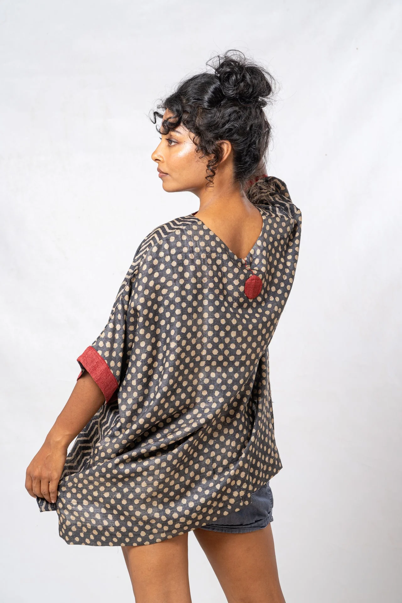 Tussar Silk Cheveron Patterned Boat Neck Top - Image 6