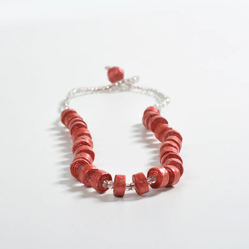 Upcycled Coiled Newspaper Necklace Bead26