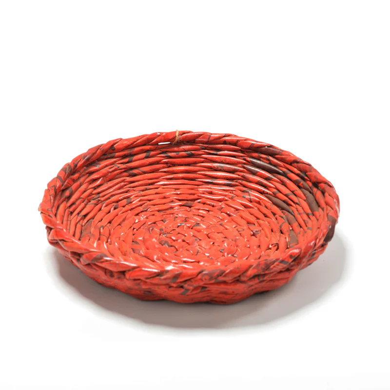 Upcycled Woven Newspaper Basket Concave Round - Image 3