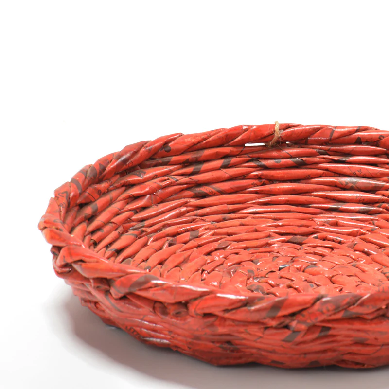 Upcycled Woven Newspaper Basket Concave Round - Image 4