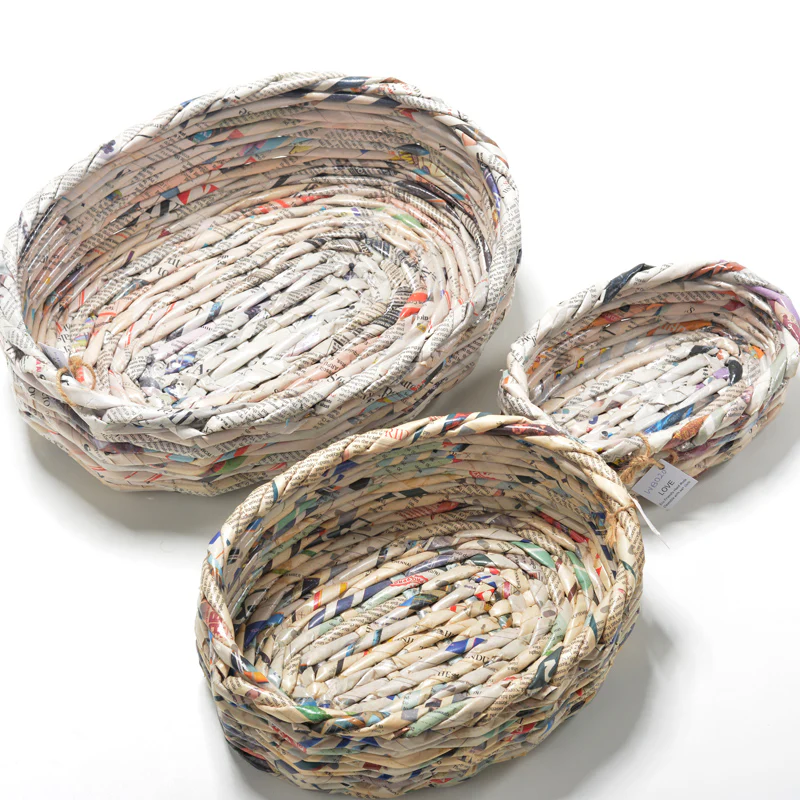Upcycled Woven Newspaper Basket Oval - Image 3