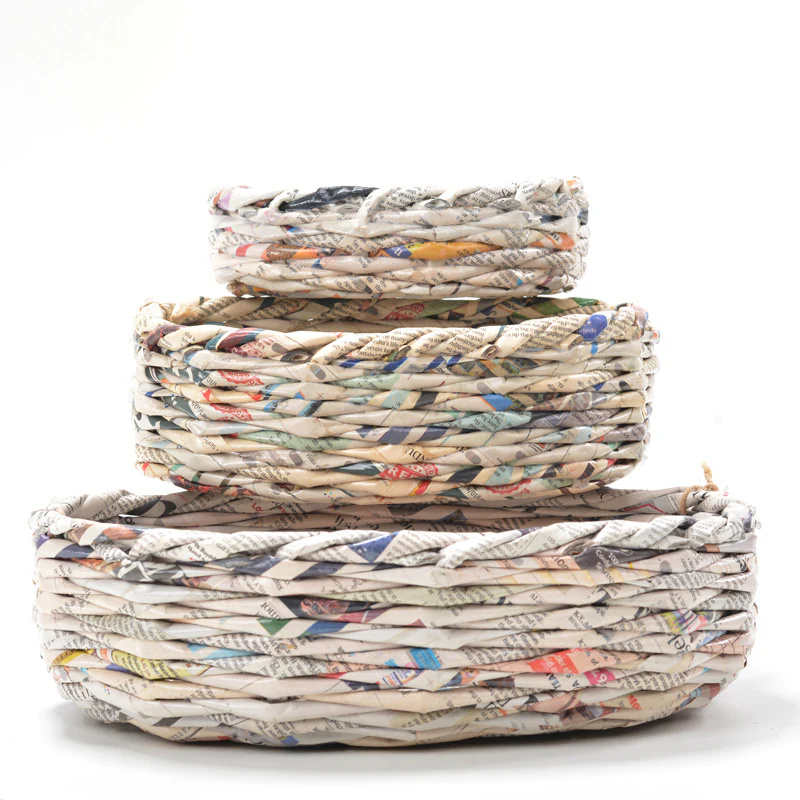 Upcycled Woven Newspaper Basket Oval - Image 4