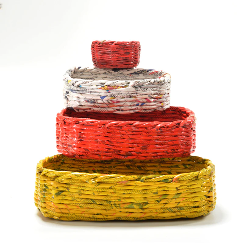 Upcycled Woven Newspaper Basket Rectangle - Image 2