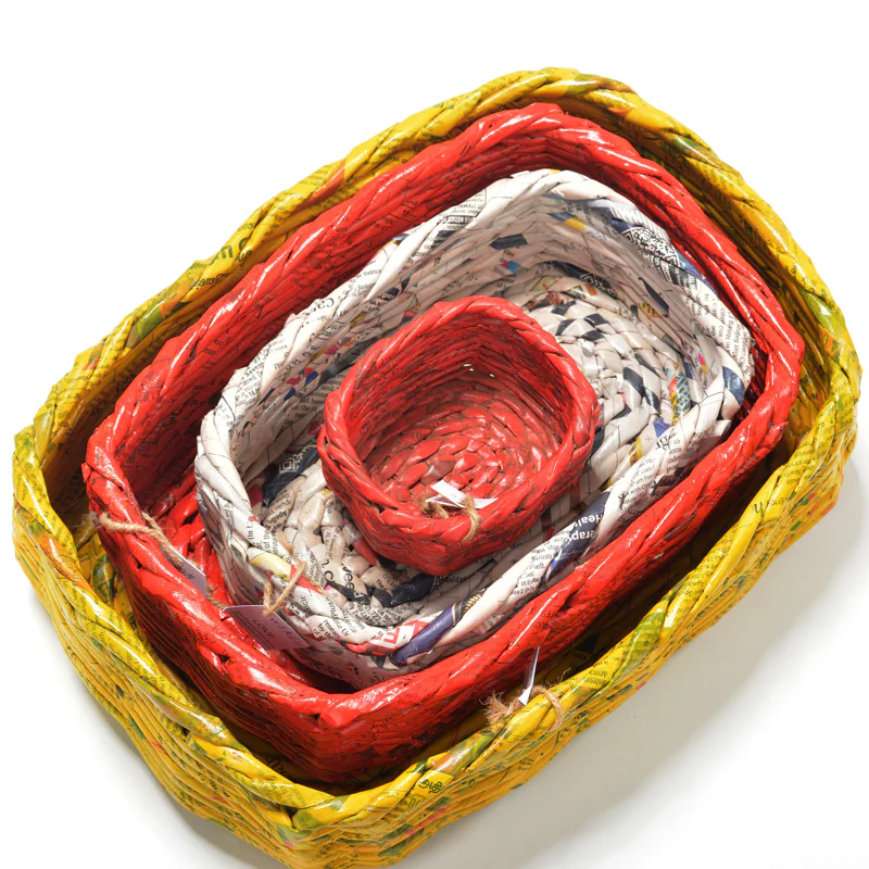 Upcycled Woven Newspaper Basket Rectangle - Image 3