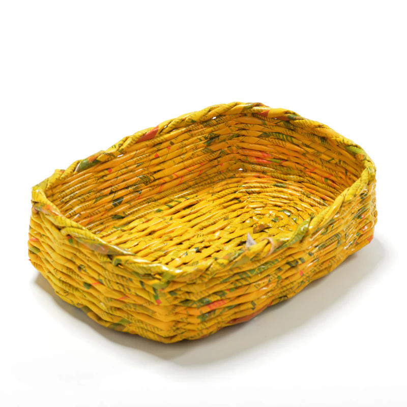 Upcycled Woven Newspaper Basket Rectangle - Image 4