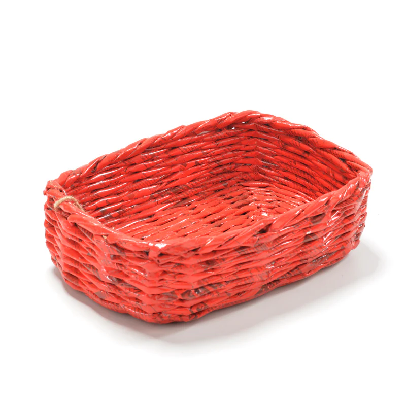 Upcycled Woven Newspaper Basket Rectangle - Image 6