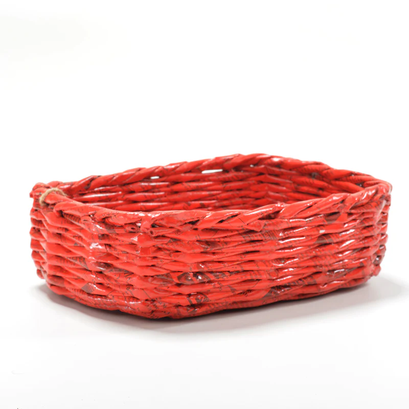Upcycled Woven Newspaper Basket Rectangle - Image 7