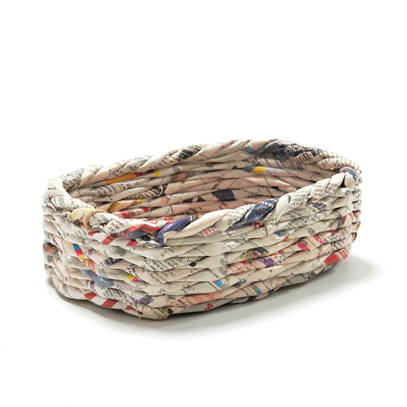 Upcycled Woven Newspaper Basket Rectangle - Image 8