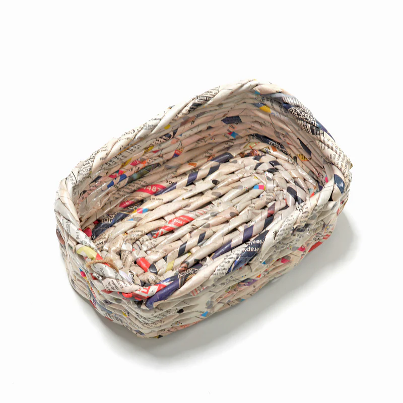 Upcycled Woven Newspaper Basket Rectangle - Image 9
