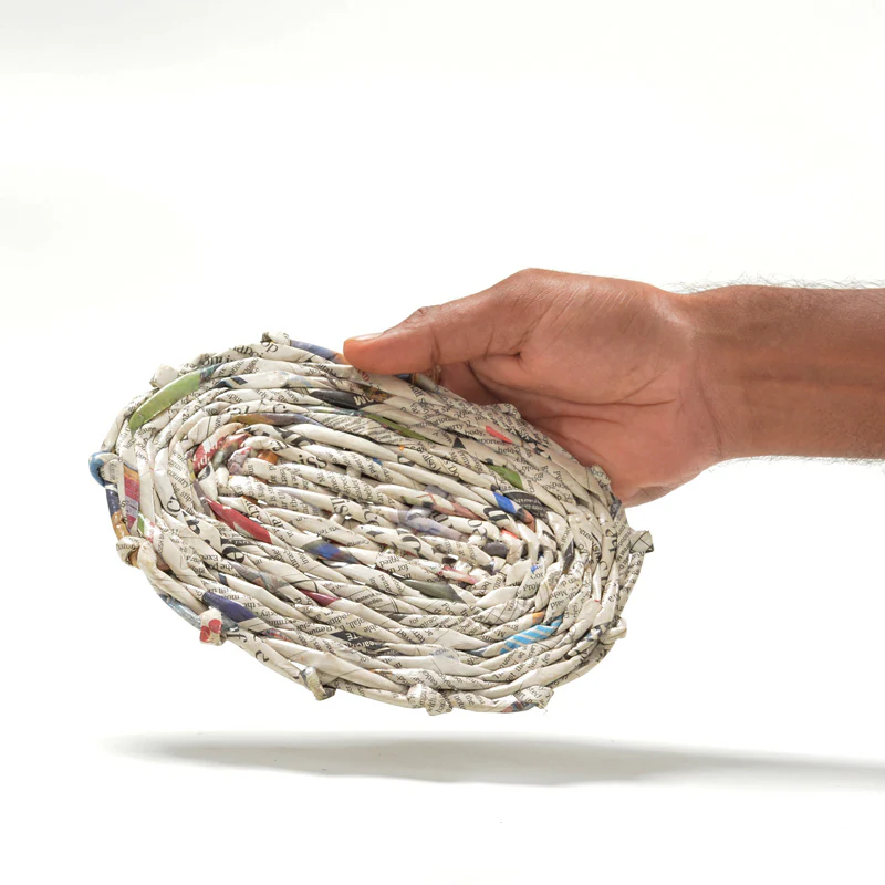 Upcycled Woven Newspaper Pot Trivet Oval - Image 2